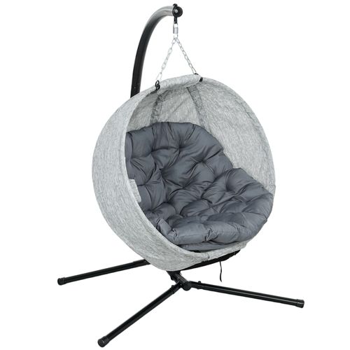 Fauteuil Suspendu Oeuf Pliable Pour Extérieur Avec Support, Coussin Lavable, Gris