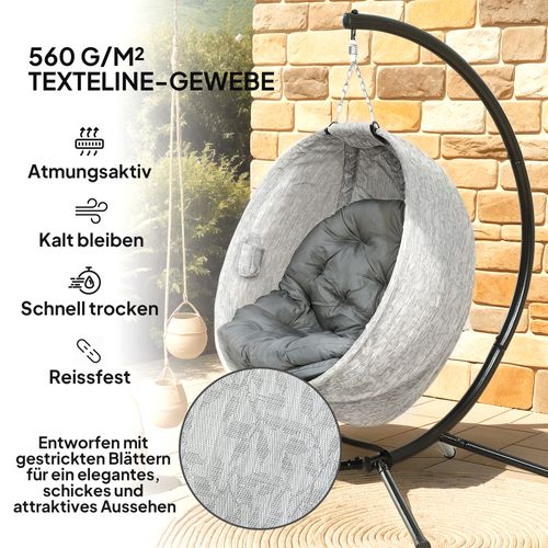 Fauteuil Suspendu Oeuf Pliable Pour Extérieur Avec Support, Coussin Lavable, Gris