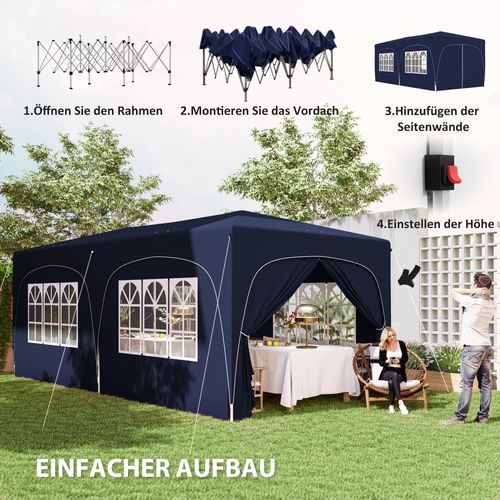 Pavillon 3x6m, Imperméable, Robuste, Pop-up Avec 6 Côtés, Pour Camping, ,bleu Foncé