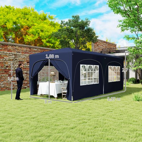 Pavillon 3x6m, Imperméable, Robuste, Pop-up Avec 6 Côtés, Pour Camping, ,bleu Foncé