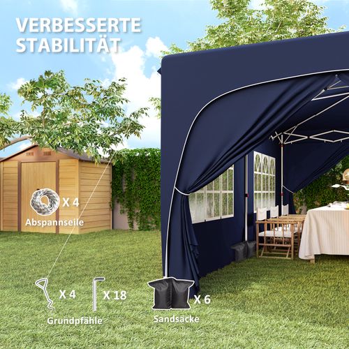 Pavillon 3x6m, Imperméable, Robuste, Pop-up Avec 6 Côtés, Pour Camping, ,bleu Foncé
