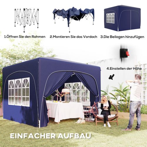 Pavillon 3x3m, Imperméable, Robuste, Pop-up, Avec 4 Côtés, Pour Jardin, ,bleu Foncé
