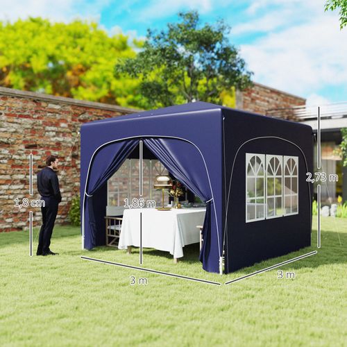 Pavillon 3x3m, Imperméable, Robuste, Pop-up, Avec 4 Côtés, Pour Jardin, ,bleu Foncé