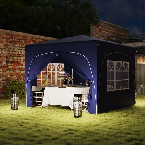 Pavillon 3x3m, Imperméable, Robuste, Pop-up, Avec 4 Côtés, Pour Jardin, ,bleu Foncé