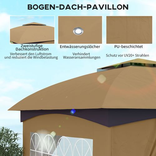 Pavillon 3,4x3,4m, Imperméable, Avec 4 Côtés, Toit Double, Structure Métallique, ,beige