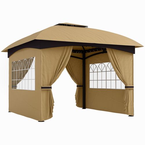 Pavillon 3,4x3,4m, Imperméable, Avec 4 Côtés, Toit Double, Structure Métallique, ,beige