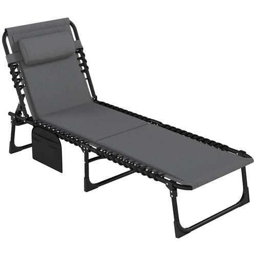 Chaise Longue Pliable En Textile, Coussin, Dossier Réglable 5 Positions, Gris Foncé