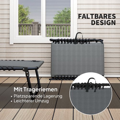 Chaise Longue Pliable En Textile, Coussin, Dossier Réglable 5 Positions, Gris Foncé