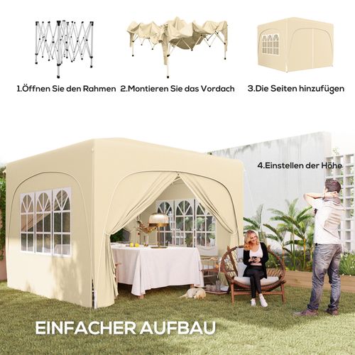 Pavillon 3x3m, Imperméable, Robuste, Pop-up Avec 4 Côtés, ,sable