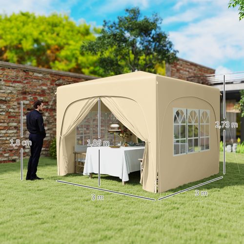 Pavillon 3x3m, Imperméable, Robuste, Pop-up Avec 4 Côtés, ,sable