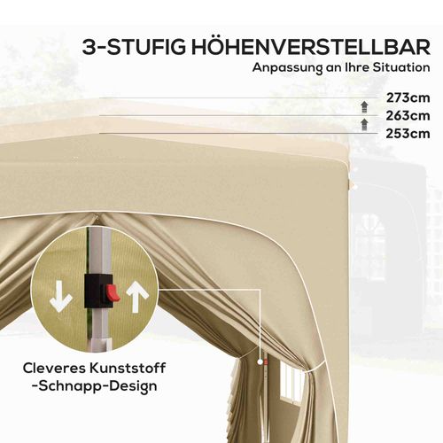 Pavillon 3x3m, Imperméable, Robuste, Pop-up Avec 4 Côtés, ,sable