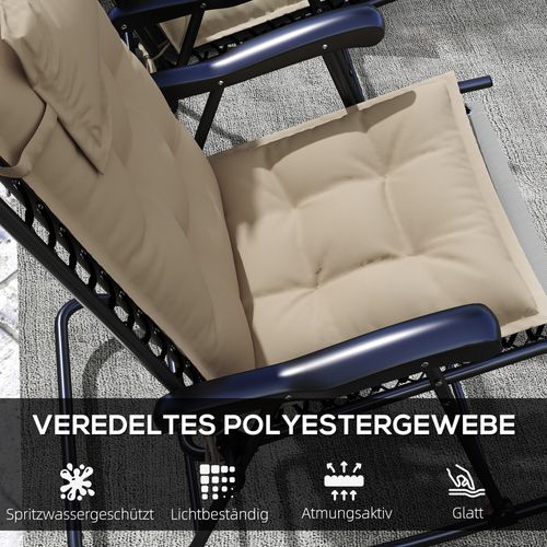 Set De 2 Coussins Pour Transat En Polyester Imperméable, 50x116x5 Cm, Beige