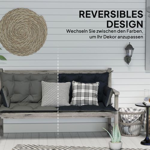 Coussin De Banc 3 Places En Polyester Avec Lanières Et Épaisseur 8 Cm, Gris Foncé Et Noir