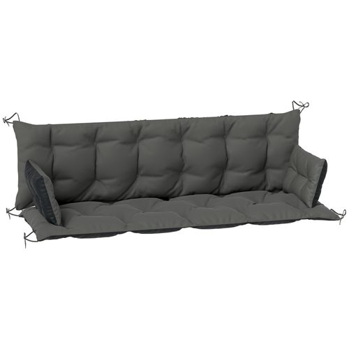 Coussin De Banc 3 Places En Polyester Avec Lanières Et Épaisseur 8 Cm, Gris Foncé Et Noir