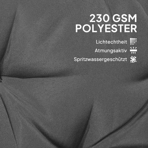 Coussin De Banc 3 Places En Polyester Avec Lanières Et Épaisseur 8 Cm, Gris Foncé Et Noir