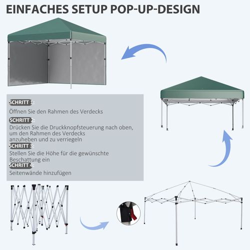Pavillon 3x3m, Imperméable, Robuste, Pop-up Avec 2 Côtés, Pour Jardin, ,vert