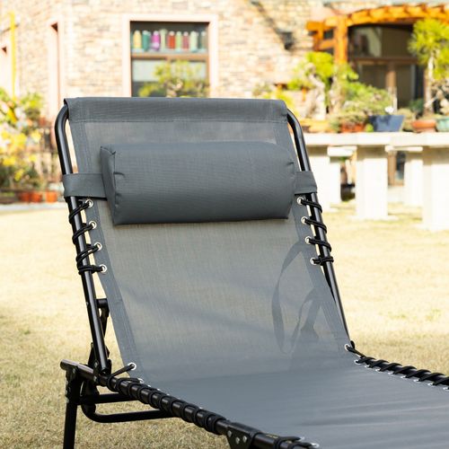 Chaise Longue Pliable En Jardin Avec Coussin Et Poche Latérale, 5 Positions, Gris