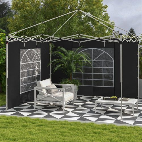 Lot De 2 Panneaux Latéraux Pour Pavillon 3x3/3x6m, Imperméables Avec Fenêtre, ,noir