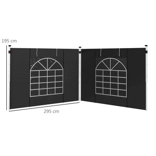Lot De 2 Panneaux Latéraux Pour Pavillon 3x3/3x6m, Imperméables Avec Fenêtre, ,noir