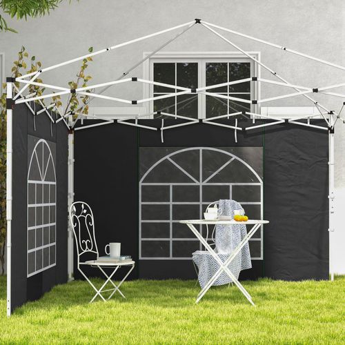 Lot De 2 Panneaux Latéraux Pour Pavillon 3x3/3x6m, Imperméables Avec Fenêtre, ,noir