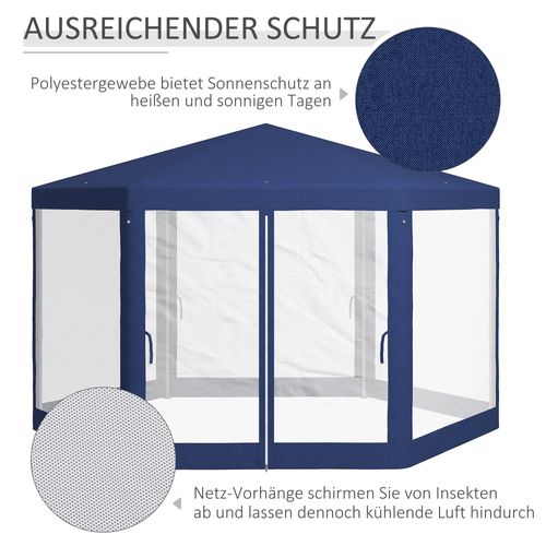 Pavillon 4x3m, Hexagonal, Avec Moustiquaire, Structure Stable, ,bleu
