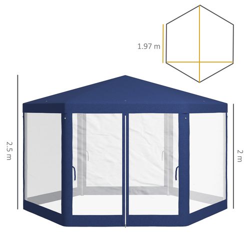Pavillon 4x3m, Hexagonal, Avec Moustiquaire, Structure Stable, ,bleu
