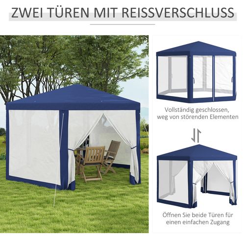Pavillon 4x3m, Hexagonal, Avec Moustiquaire, Structure Stable, ,bleu