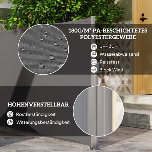 Marquise Latérale Extensible En Tissu Opaque Avec Fixation Murale, Gris Foncé