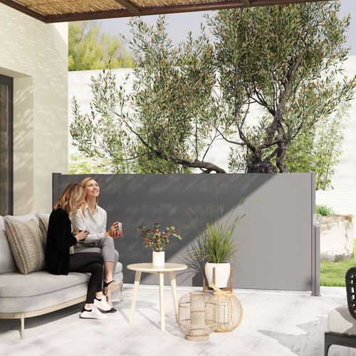 Marquise Latérale Extensible En Tissu Opaque Avec Fixation Murale, Gris Foncé