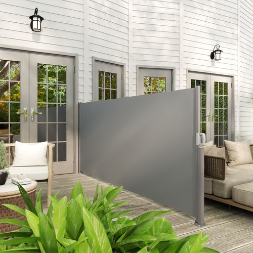 Marquise Latérale Extensible En Tissu Opaque Avec Fixation Murale, Gris Foncé