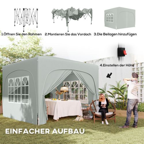 Pavillon 3x3m, Imperméable, Stable, Pop-up Avec 4 Côtés, Protection Uv 50+, ,gris Clair