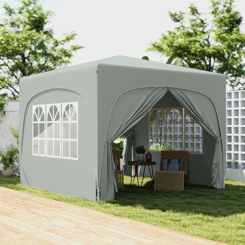 Pavillon 3x3m, Imperméable, Stable, Pop-up Avec 4 Côtés, Protection Uv 50+, ,gris Clair