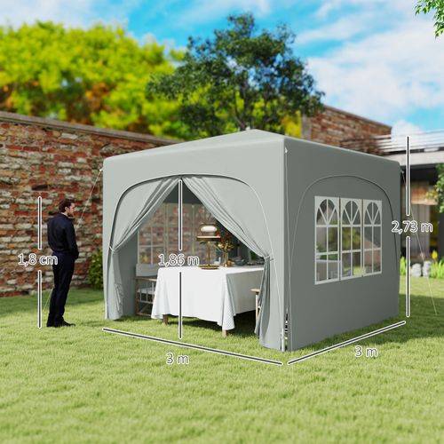 Pavillon 3x3m, Imperméable, Stable, Pop-up Avec 4 Côtés, Protection Uv 50+, ,gris Clair