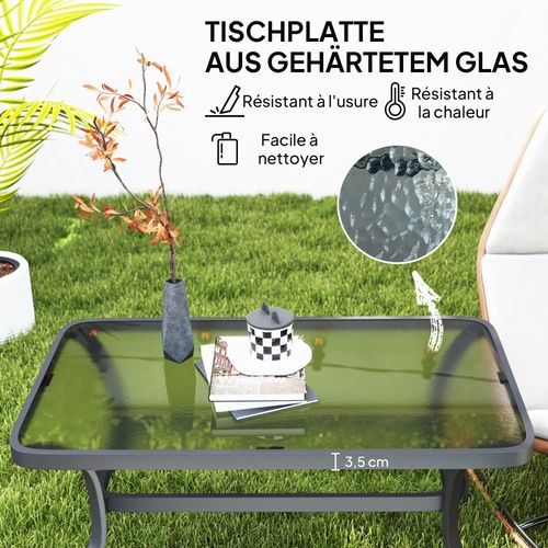 Table Basse En Verre Trempé 95x55 Cm Avec Bords Arrondis Pour Jardin Et Salon，noir