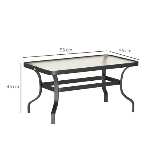 Table Basse En Verre Trempé 95x55 Cm Avec Bords Arrondis Pour Jardin Et Salon，noir