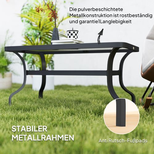 Table Basse En Verre Trempé 95x55 Cm Avec Bords Arrondis Pour Jardin Et Salon，noir