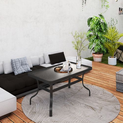 Table Basse En Verre Trempé 95x55 Cm Avec Bords Arrondis Pour Jardin Et Salon，noir