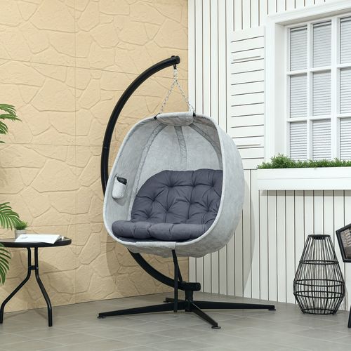 Fauteuil Suspendu Oeuf Avec Support Et Coussins, Pliable, Gris, Pour Extérieur