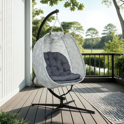 Fauteuil Suspendu Oeuf Avec Support Et Coussins, Pliable, Gris, Pour Extérieur