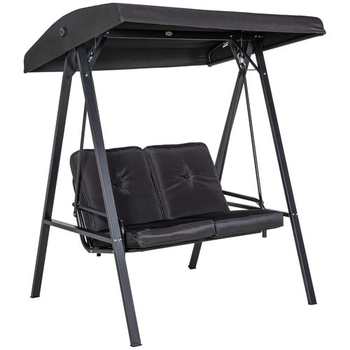 Balançoire De Jardin 2 Places En Métal Avec Toit Réglable, Coussins, Noir 145 X 116 X 172 Cm