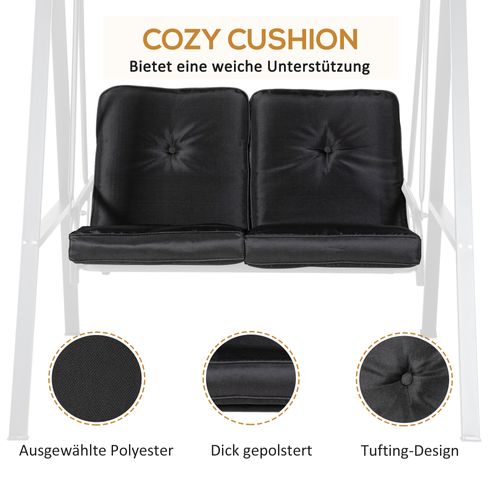 Balançoire De Jardin 2 Places En Métal Avec Toit Réglable, Coussins, Noir 145 X 116 X 172 Cm