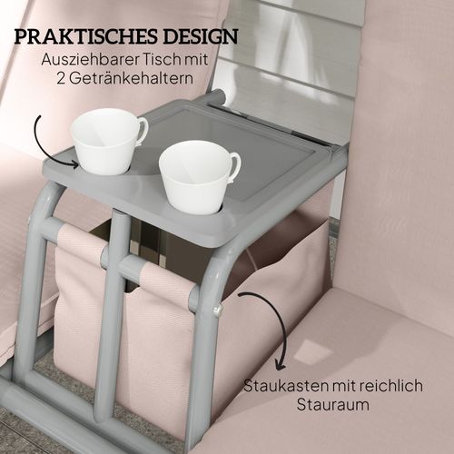 Balancelle 2 Places Avec Porte-gobelet Et Poche, Toit Réglable, 180 Kg Max, Beige