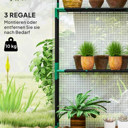 Serre En Acier Avec Porte Roulante, Fenêtres, Étagères, Hiverisée, Blanche, 143 X 74 X 190 Cm