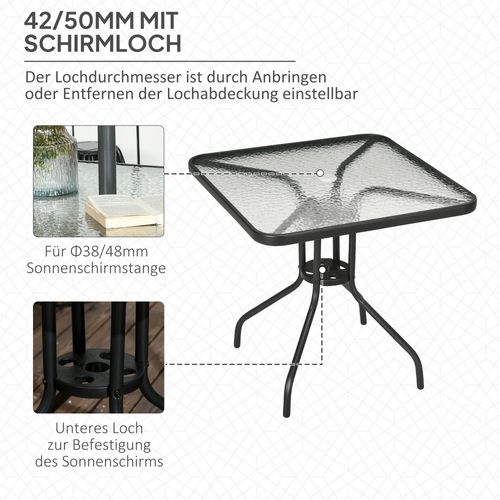 Table De Jardin 76x76 Cm En Métal Amovible Avec Trou Pour Parasol,noir