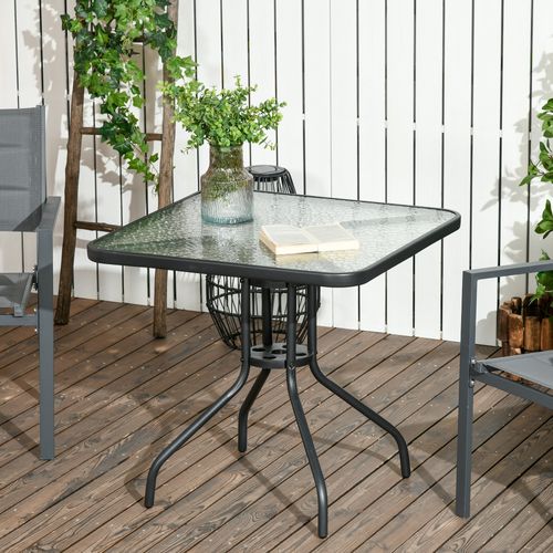 Table De Jardin 76x76 Cm En Métal Amovible Avec Trou Pour Parasol,noir