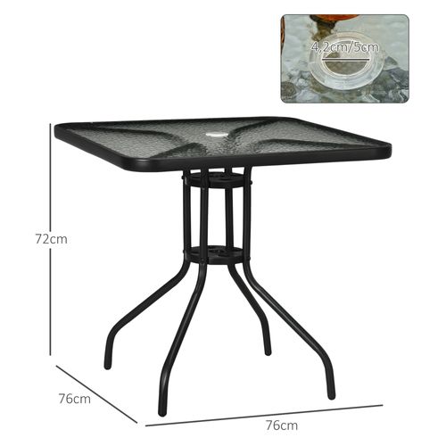 Table De Jardin 76x76 Cm En Métal Amovible Avec Trou Pour Parasol,noir