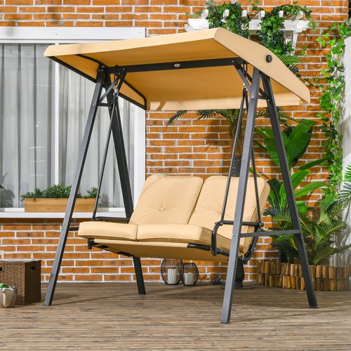 Banc Swing 3 Places Métal Avec Toit Réglable, Capacité 220 Kg, Beige