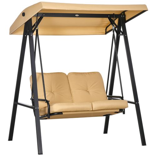 Banc Swing 3 Places Métal Avec Toit Réglable, Capacité 220 Kg, Beige