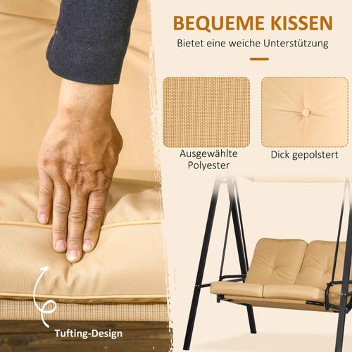 Banc Swing 3 Places Métal Avec Toit Réglable, Capacité 220 Kg, Beige