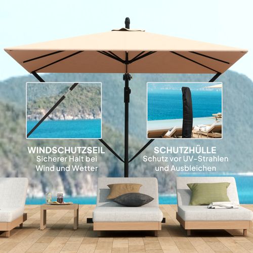 Parasol Déporté 260 Cm, Protection Uv 50+, Étanche, Manivelle, Pour Balcon, Kaki